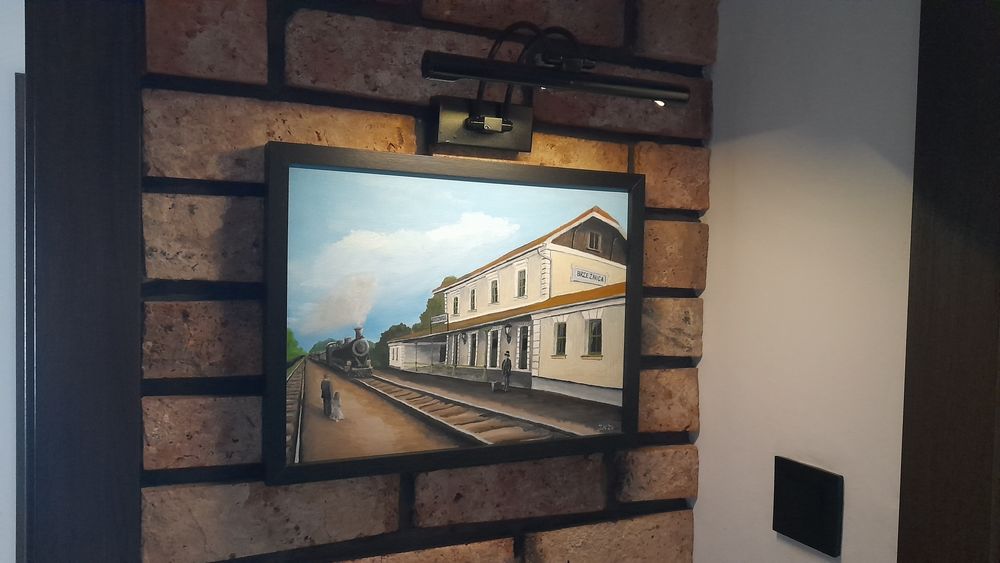 Obraz olejny stacja Brzeźnica - Galicja.