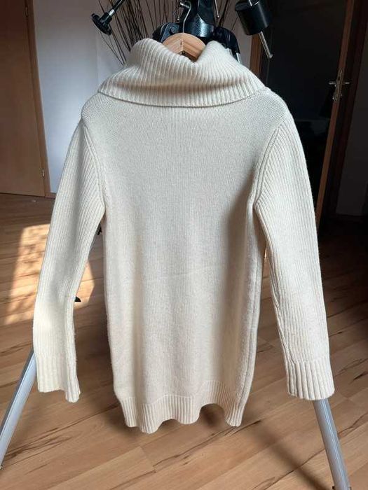 Sweter długi kremowy sukienka golf Sisley 36 S/M