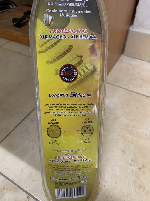 Cabo de áudio de 5m para microfone XLR 3 pinos macho para fêmea