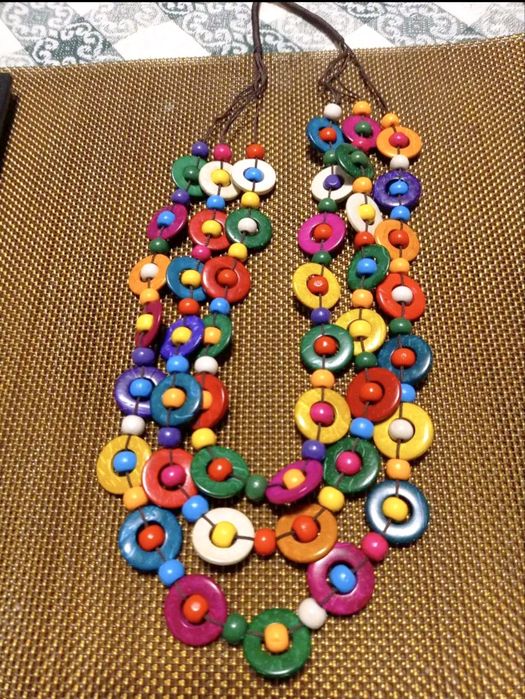 Nowy naturalny Boho retro naszyjnik korale z łupin kokosa 65 cm