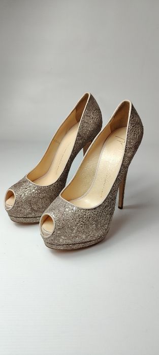 Szpilki czułenka na obcasie Giuseppe Zanotti rozmiar 41 skóra brokat