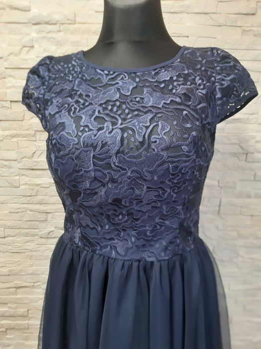 ?Sukienka granatowa 40 M/L/XL tiul, koronka bal, impreza Zofix