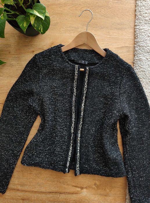 Czarny elegancki melanżowy kardigan M 38