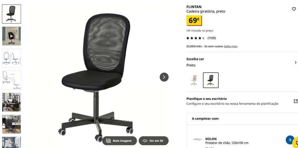 Cadeira giratoria preta FLINTAN