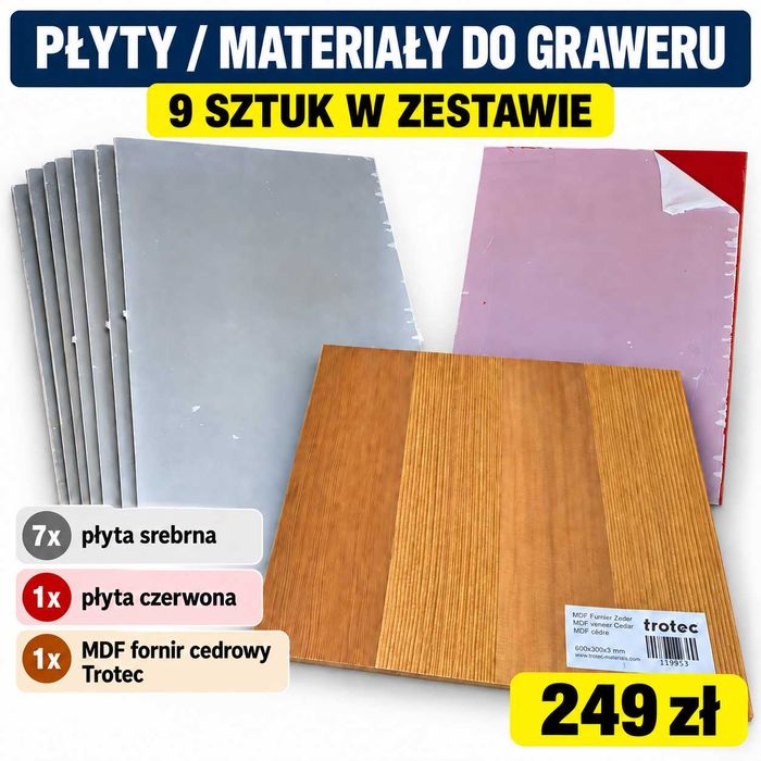 Sprzedam 9 płyt do grawerowania laserowego COLOP – laminaty + MDF