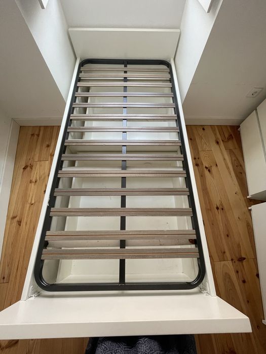 Cama Solteiro com duas gavetas Lacada em branco 90x190cm