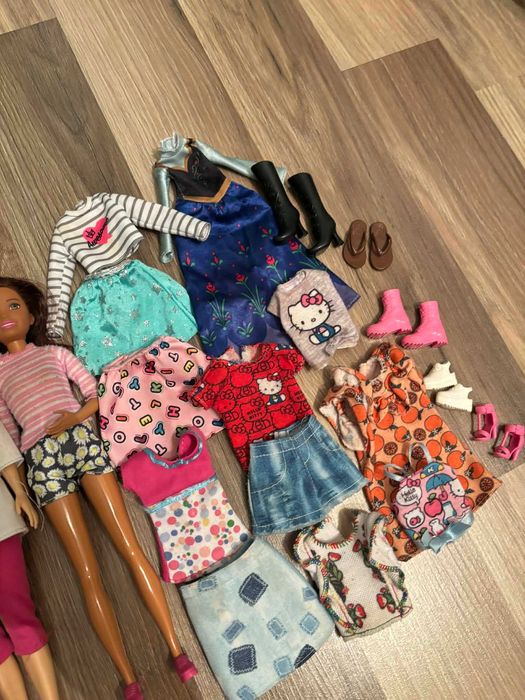 Zestaw Barbie / Skipper i różne akcesoria ubranka łóżeczko