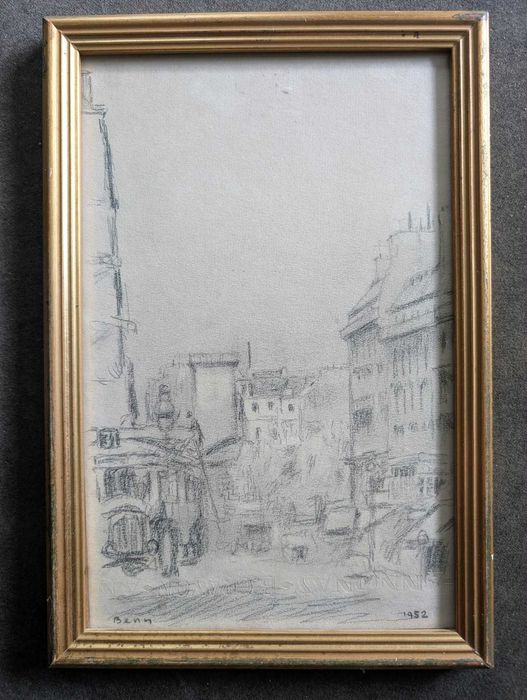 Oryginalny rysunek ołówkiem – BENN (Bencion Rabinowicz) 1952, na papierze ANNONAY, w ramie