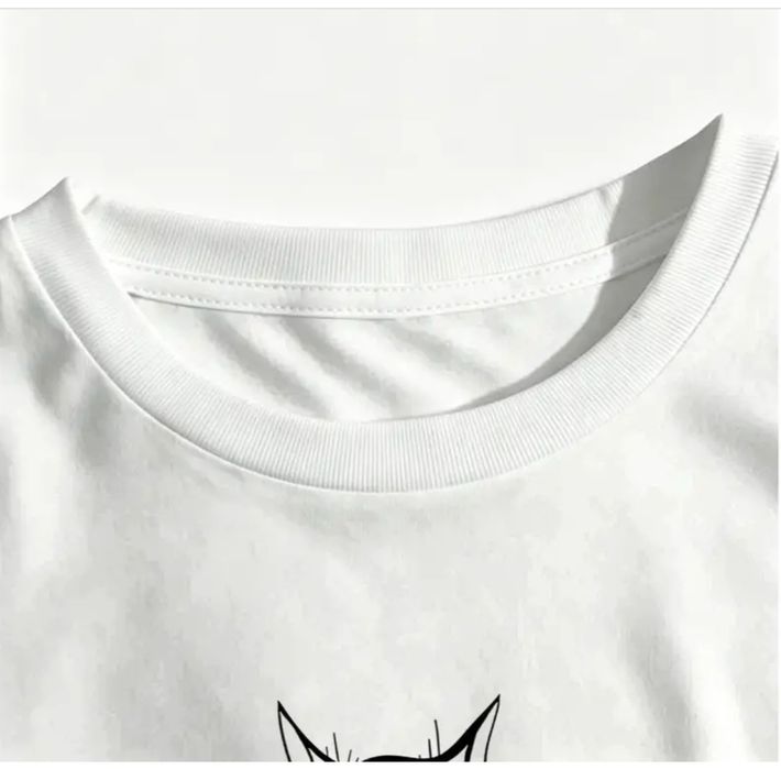 M BAWEŁNA bluzka biała kot medytuje koszulka t-shirt