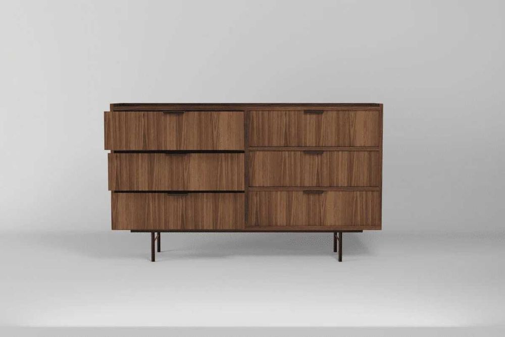 Komoda 6S Warmia Walnut – 150 cm, 6 szuflad, metalowe nogi WYSYŁKA 24h