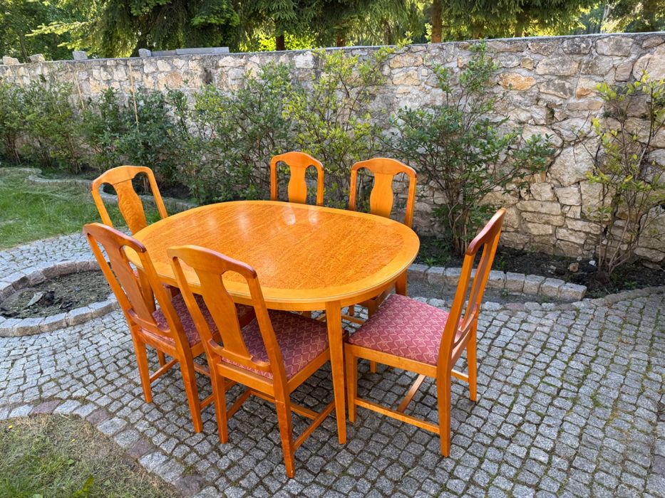 Stół owalny 6 krzeseł buk brzoza Tibro Szwecja ala Ludwikowski lata 70