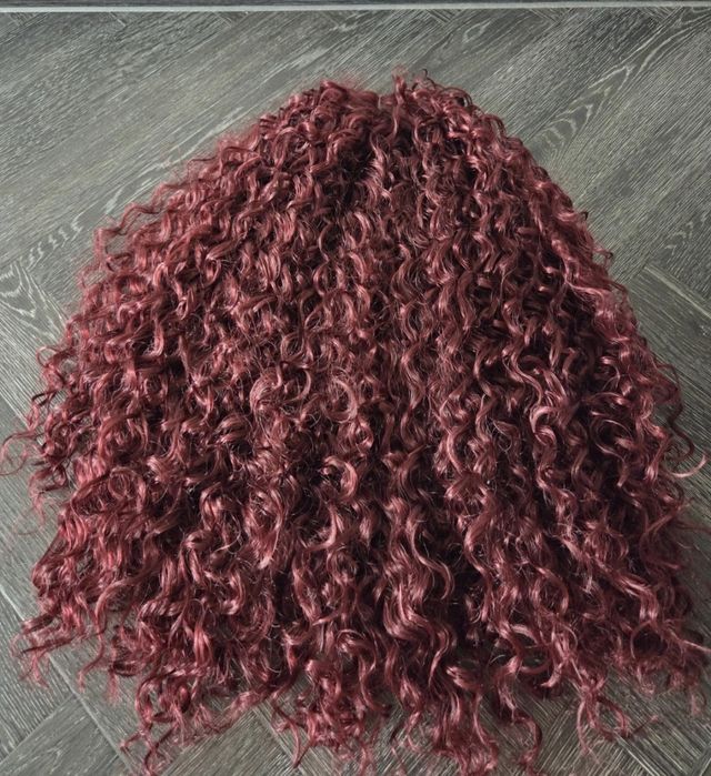 Nowa peruka wino burza loków lace front