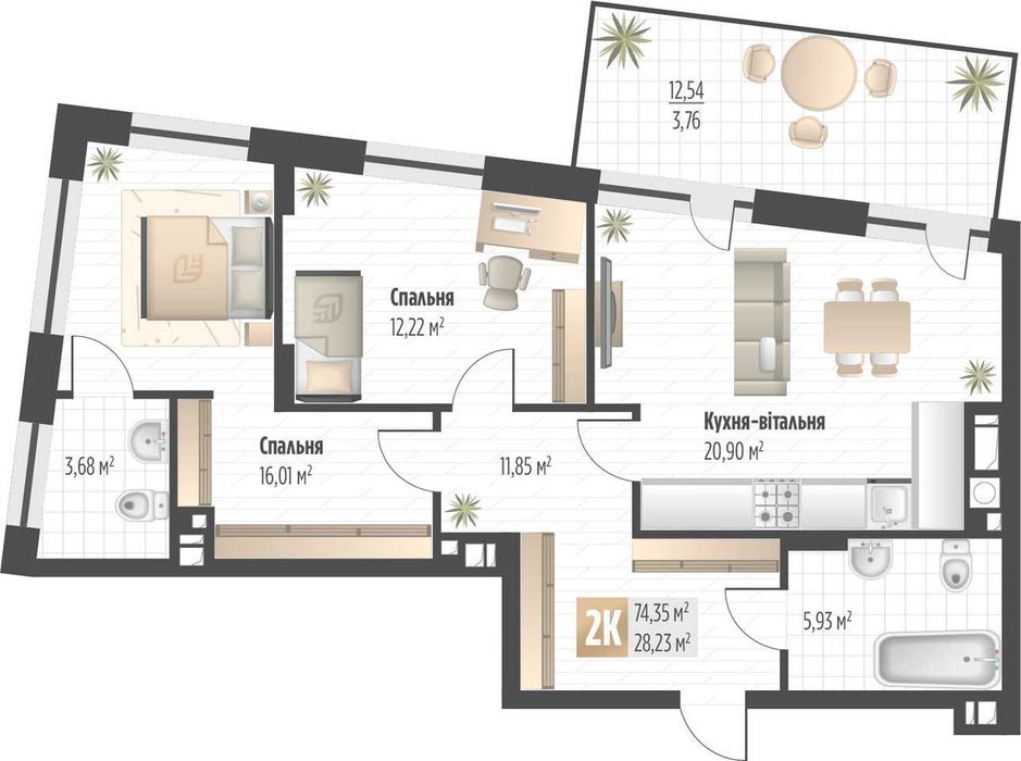 Продаж 2 кім. квартири SOUL PARK вул П. Орлика 74.35 кв.м