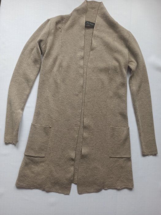 100% MERINO wool kardigan beżowy wełna merino, kieszenie