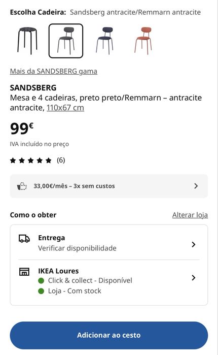 Mesa + 4 cadeiras IKEA
