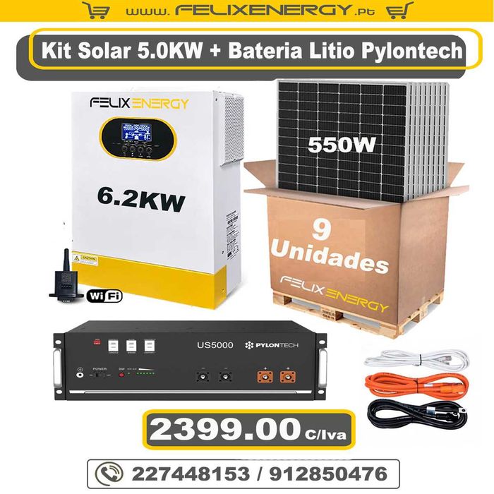 KIT SOLAR FOTOVOLTAICO 5kW COM BATERIA DE LÍTIO PYLONTECH