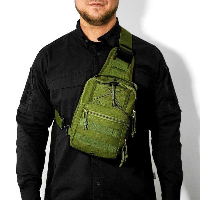 Тактична сумка через плече нагрудна Хакі. Нагрудная сумка военная