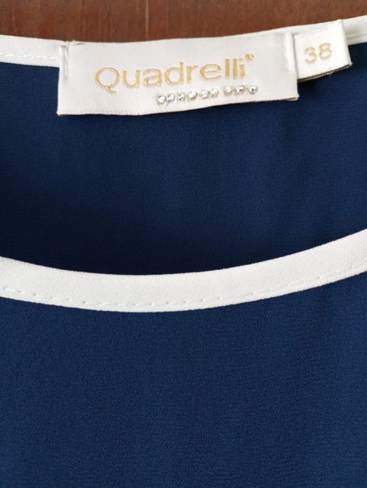 Blusa Elegante Quadrelli Azul e Branca – Tam. 38