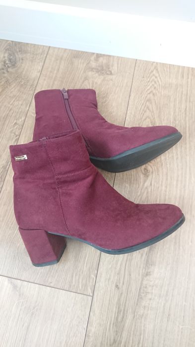 Botki nie ocieplane bordowe zamsz 36