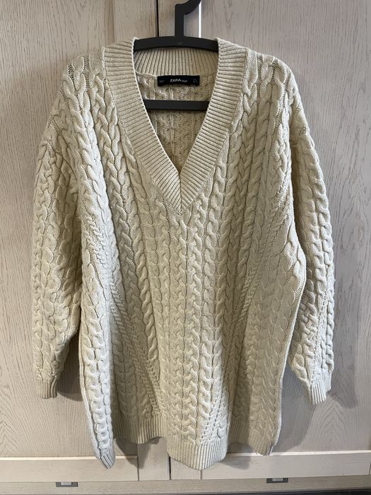 Zara duży sweter, kremowy, rozmiar S