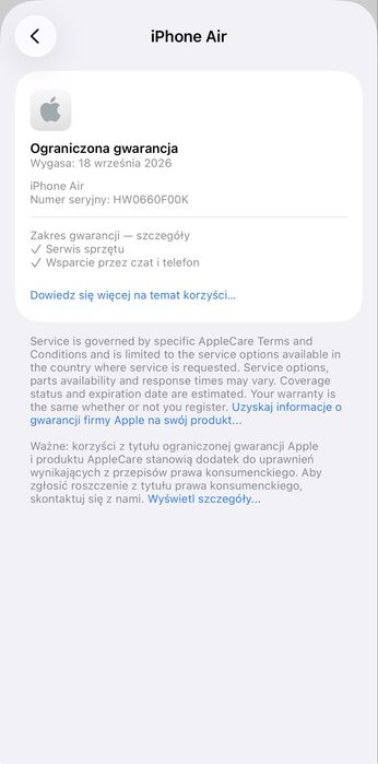  Apple iPhone 17 Air 256GB Sky Blue – 100% bateria I Gwarancja