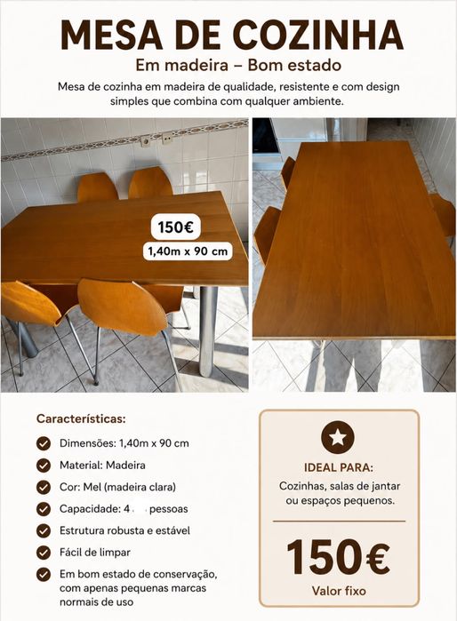 Mesa de cozinha 1,40m x 90 cm