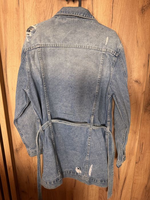 Katana kurtka jeansowa długa pasek jeans M L