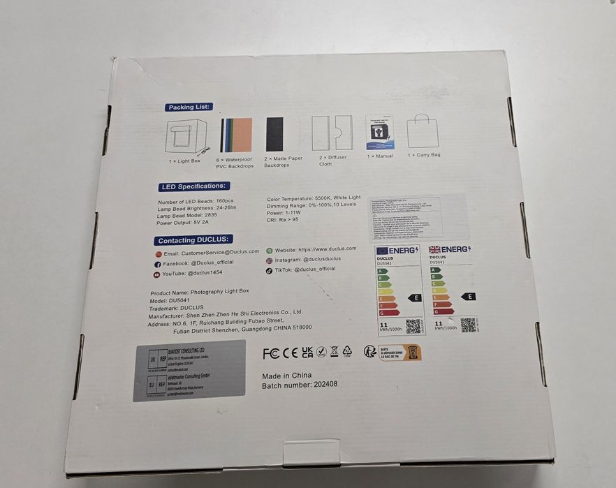 DUCLUS - Caixa de fotografias com luz de 40 x 40 cm