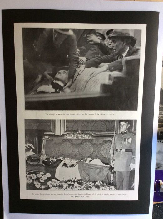 A morte do Rei Alexandre I da Jugoslávia em 1934. 2 estampas de 1934