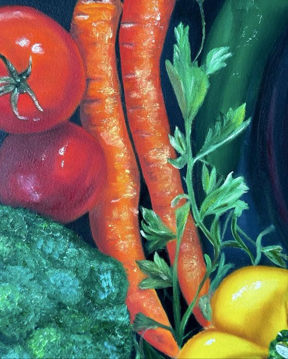 Картина олією « Овочева тарілка», натюрморт, овочі, картина з овочами