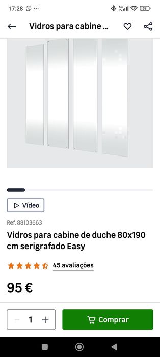 Vidros para cabine duche 80x190 serigrafado Easy (Leroy) NOVO
