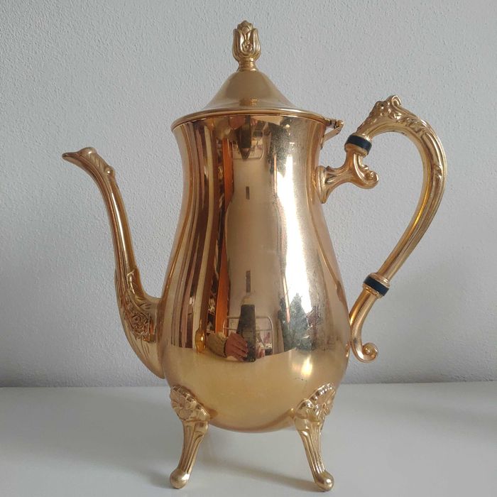 Serviço mesa Conjunto chá café 3 peças folha 24k Antiguidade Velharias