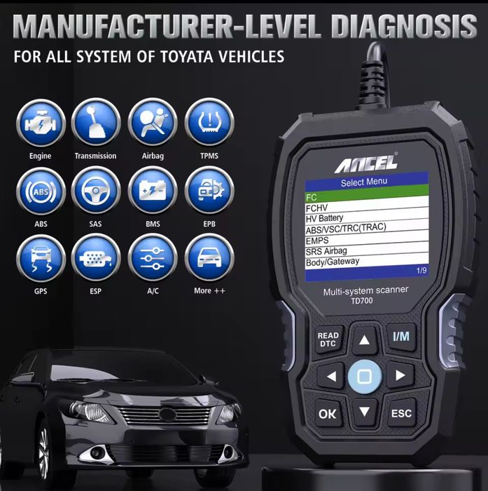 Scanner Automóvel OBD2 Ancel TD700 p/ Toyota, Lexus NOVO
