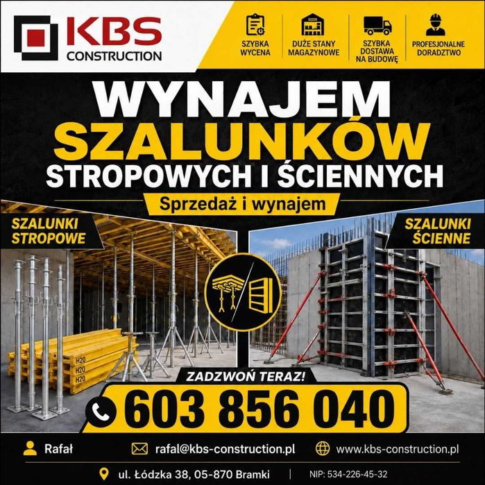 Wynajem szalunków stropowych i ściennych / szalunkoi budowlane Peri DOKA / NAJLEPSZE STAWKI !!