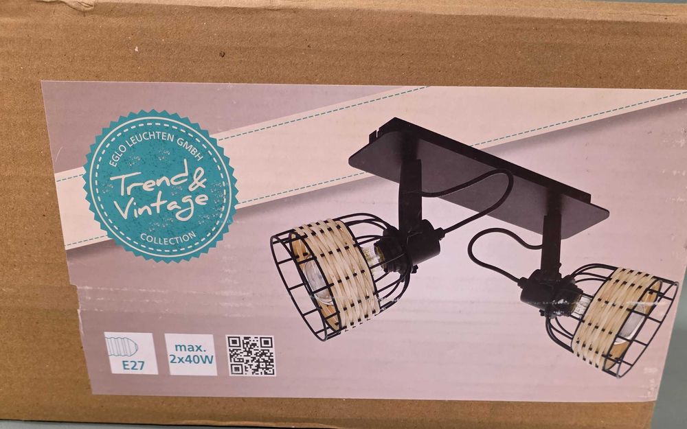 Lampa ścienna sufitowa metal ratan styl vintage boho Eglo Anwick 1