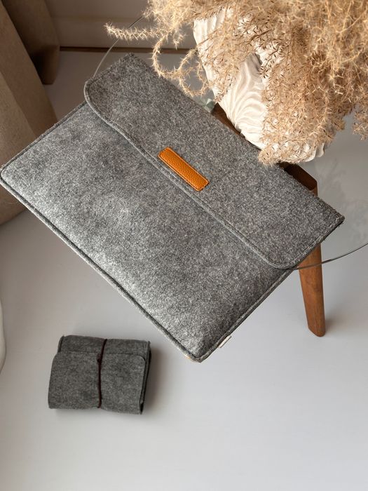 Futeral do Macbook Pro 15 slim filcowy szary z kiszeniami etui