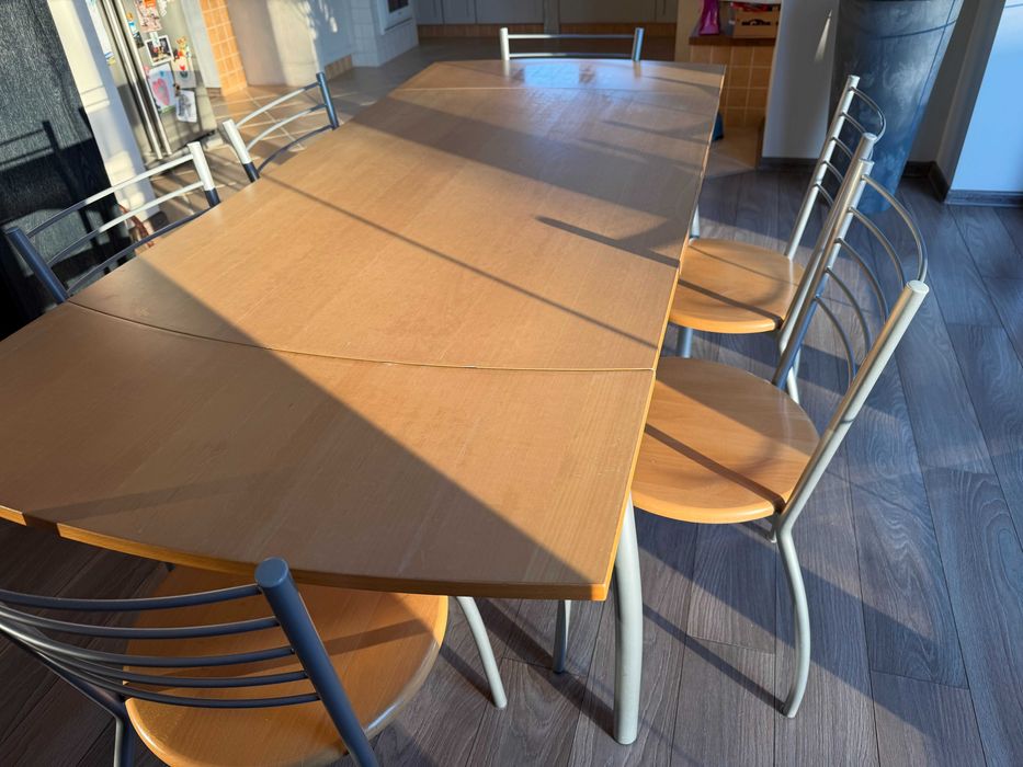 Stół z 6 krzesłami 120(180)x80, kolor buk włoskiej marki IMS