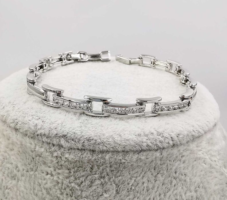 Bransoletka platynowana 19-17 CM 6 MM elegancka z cyrkoniami