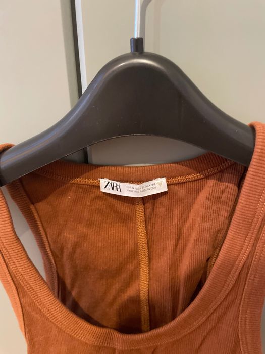 Zara brązowa bokserka minimalizm prążkowana tobacco