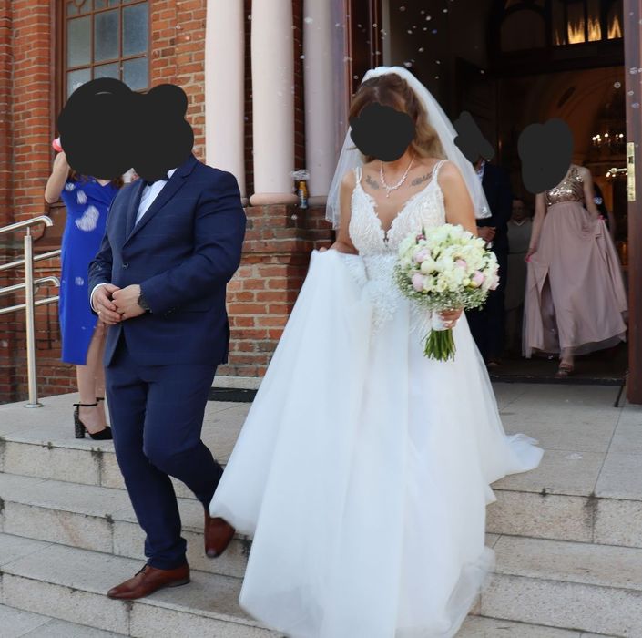 Suknia ślubna S/36 brokat+welon