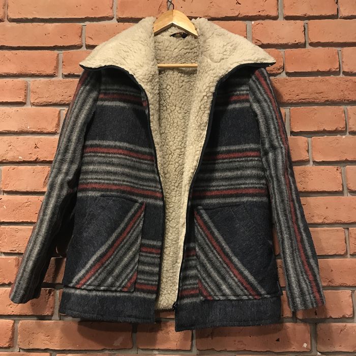 Kurtka wełniana kożuszek ciepła bluza gruba w paski vintage oversize