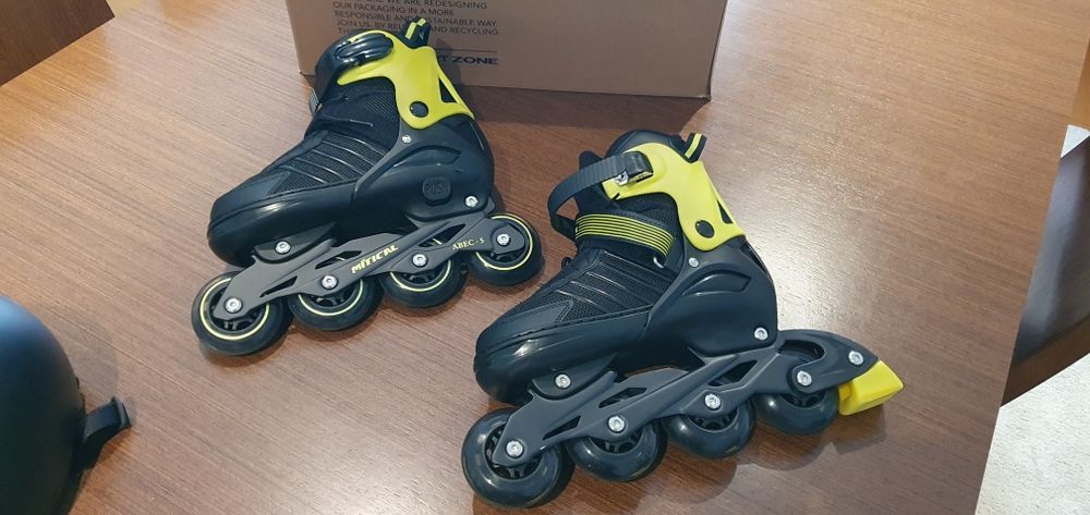 Patins em linha 35-38 + capacete+proteção braços e pernas