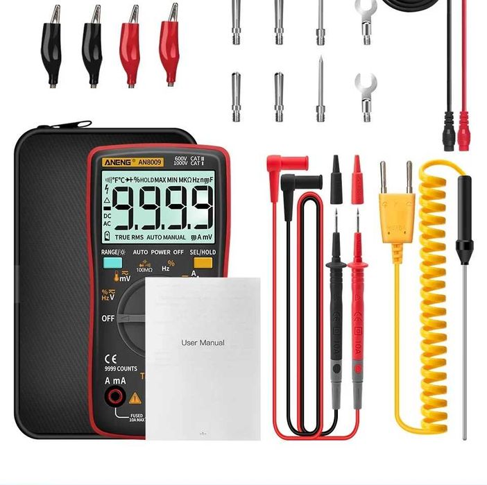 Мультиметр цифровой ANENG AN8009 Pro Red Full Kit,  полный комплект