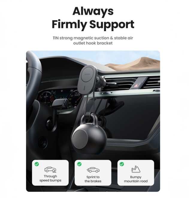 Ugreen Bezprzewodowa ładowarka uchwyt magnetyczny czarny