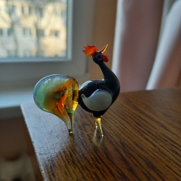 MURANO, mini figurka szklana KOGUT, praca ręczna .