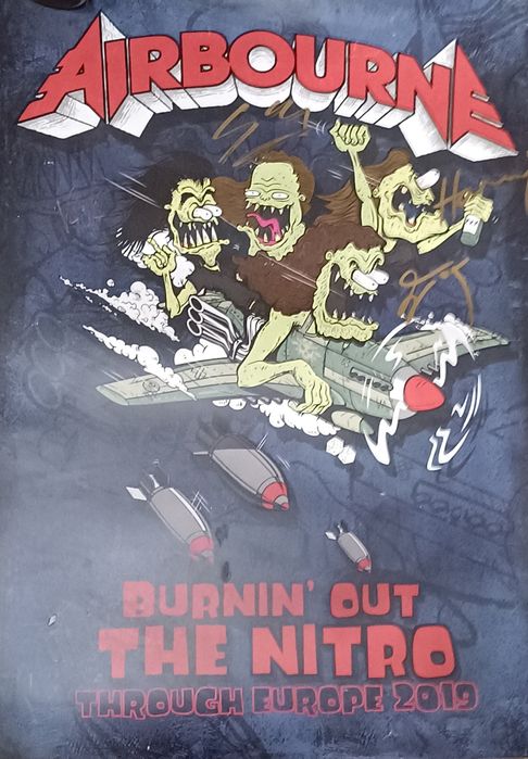 Plakat Airbourne z podpisami całego zespołu