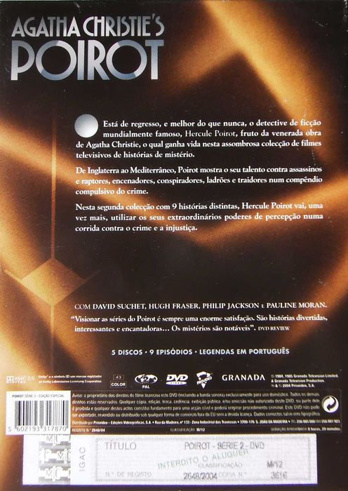 Conjunto Packs DVDs "Agatha Christie's Poirot" 4 Séries - 37 episódios
