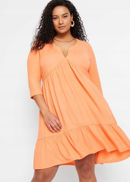 B.P.C sukienka pomarańczowa z krepy z falbanami 40/42.