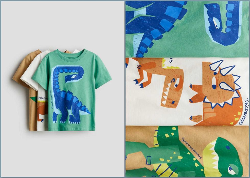 H&M 3pack T-shirtów  z motywem Dino