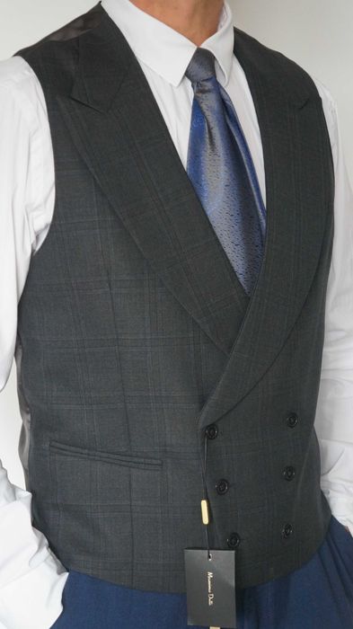 Kamizelka Nowa Dwurzędowa Massimo Dutti Rozmiar 46 175/92 Szary Krata